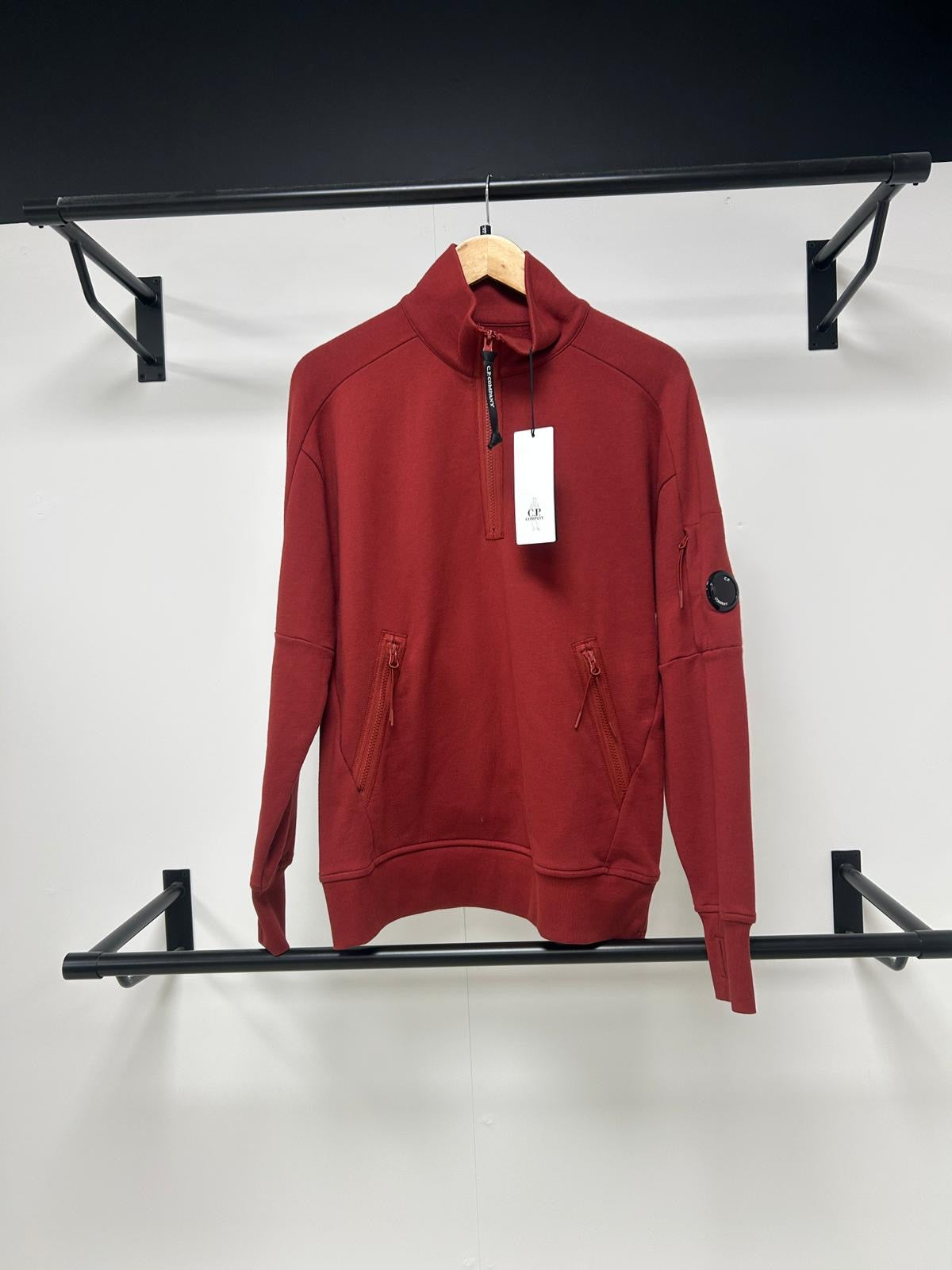 C.P. Company Diagonal Raised Fleece 1/4 Zip Lens Red Sweatshirt