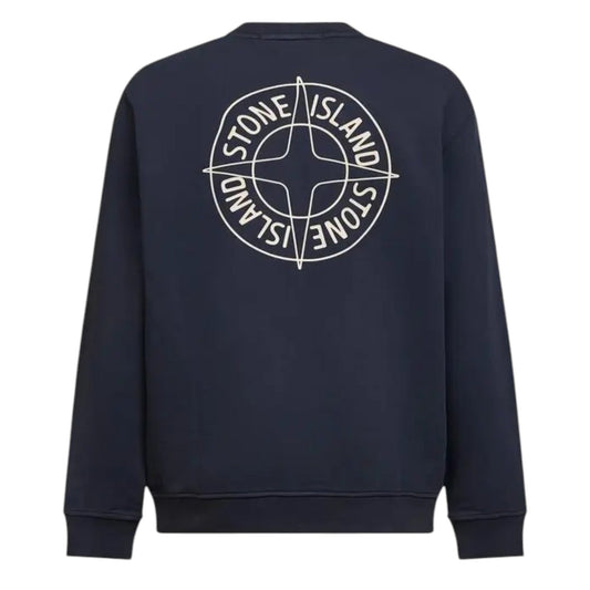 Stone Island Cotton Fleece Compass Logo Print Navy Sweatshirt