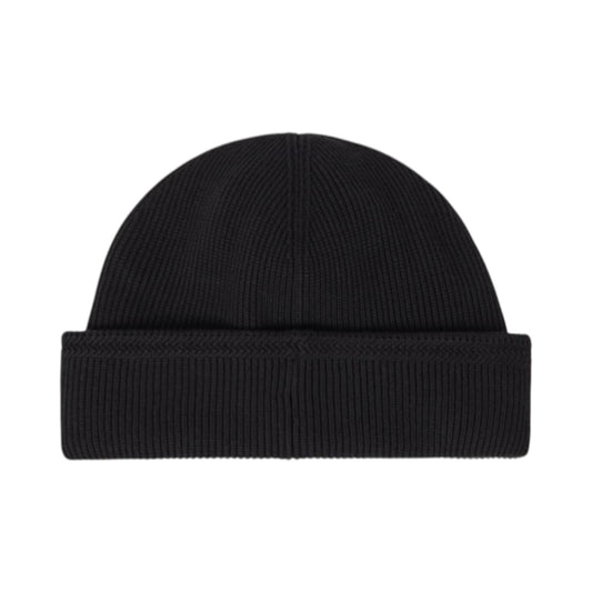 Stone Island Ribbed Organic Cotton Black Beanie Hat