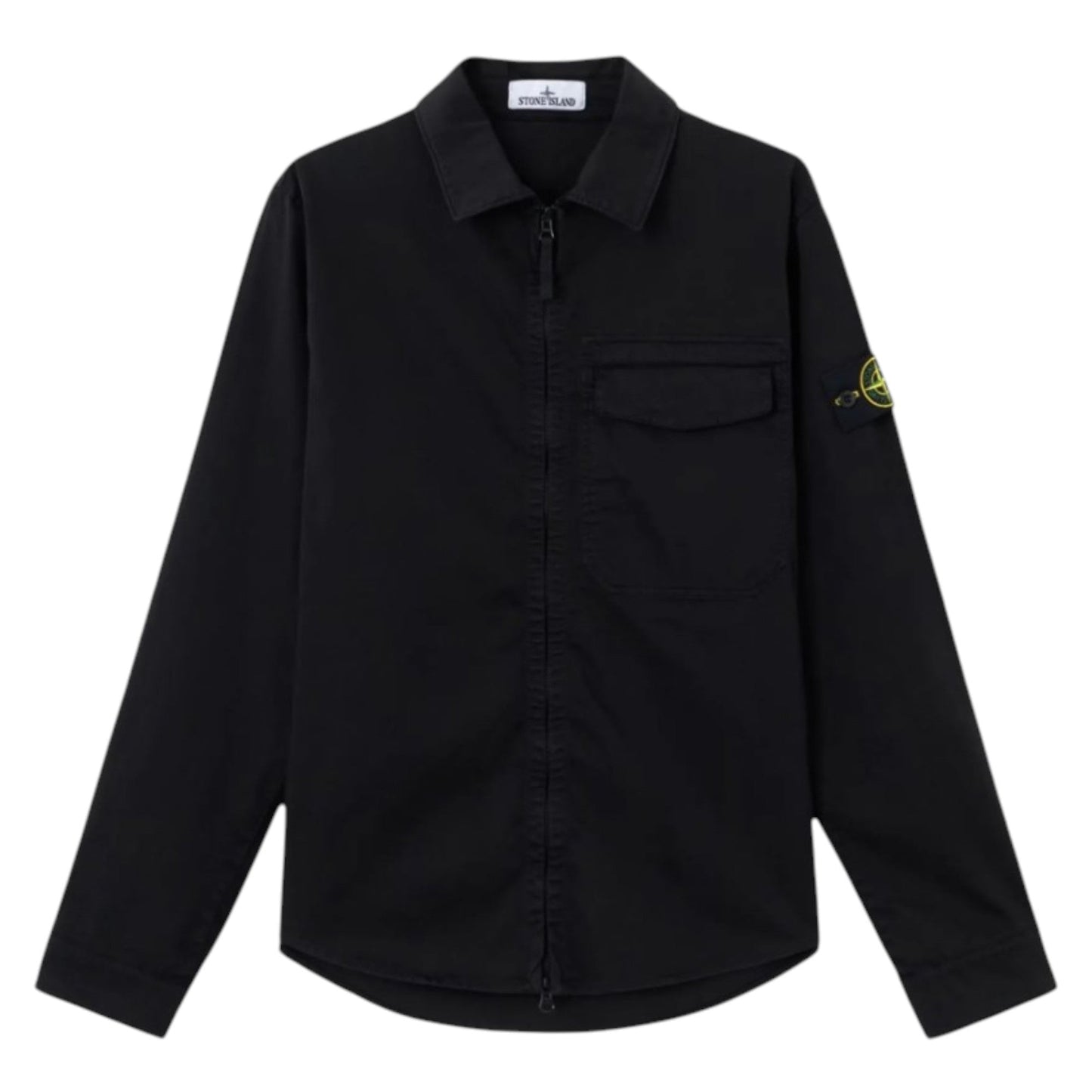 Stone Island Organic Cotton Satin Zip Up Black Overshirt