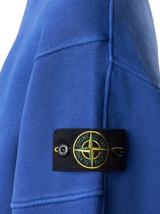 Stone Island, Blue organic cotton diagonal fleece 'old' effect Sweatshirt