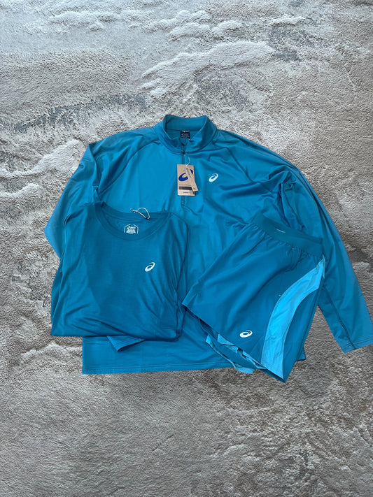 ASICS 3 piece set tshirt shorts half zip size XXL