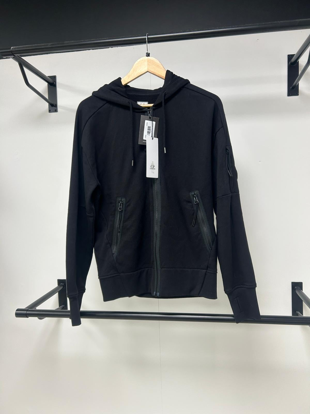 C.P. Company Diagonal Raised Fleece Zip-Up Black Hoodie