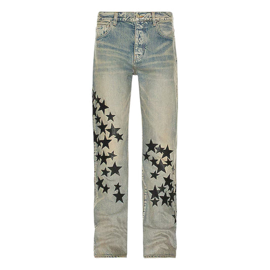 Amiri Leather Star Straight Jeans