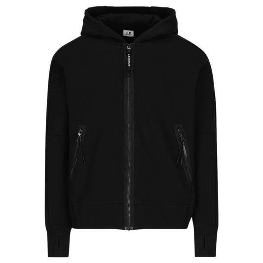 C.P. Company Diagonal Raised Fleece Zip-Up Black Hoodie
