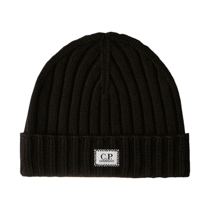 C.P. Company Merino Wool Logo Black Beanie