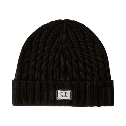 C.P. Company Merino Wool Logo Black Beanie