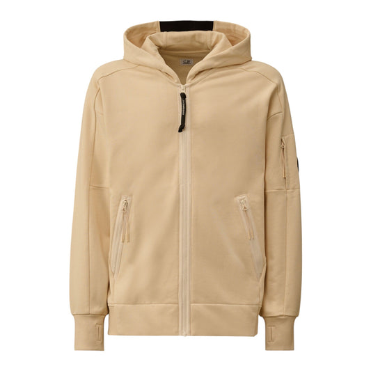 C.P. Company Diagonal Raised Fleece Zip Up Pistachio Shell Beige Lens Hoodie