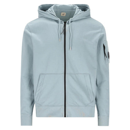 C.P. Company Diagonal Raised Silver Blue Fleece Zip Up Lens Hoodie