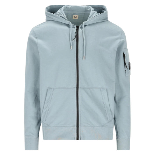 C.P. Company Diagonal Raised Silver Blue Fleece Zip Up Lens Hoodie