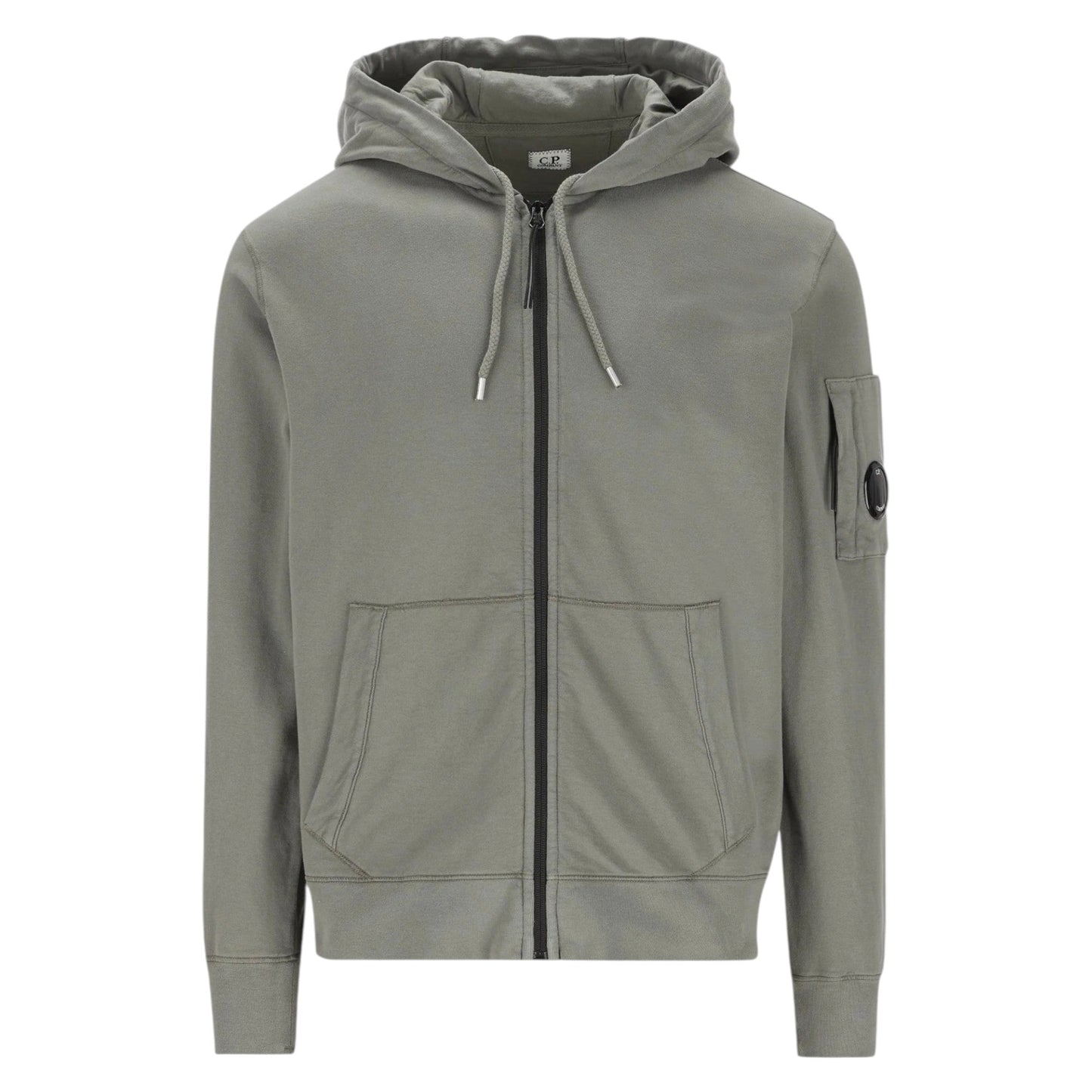 C.P. Company Diagonal Raised Gunmetal Grey Fleece Zip Up Lens Hoodie