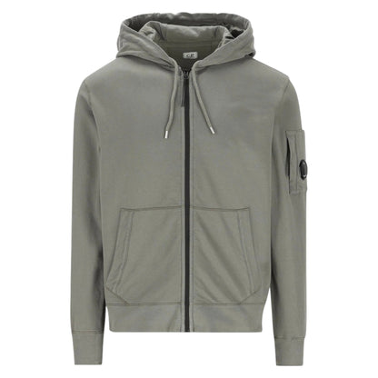 C.P. Company Diagonal Raised Gunmetal Grey Fleece Zip Up Lens Hoodie