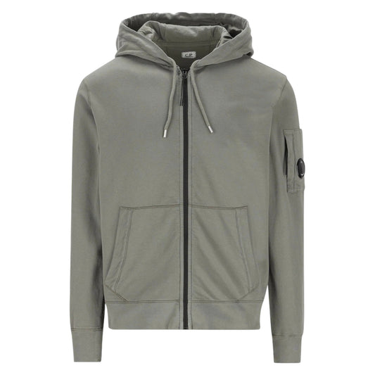 C.P. Company Diagonal Raised Gunmetal Grey Fleece Zip Up Lens Hoodie