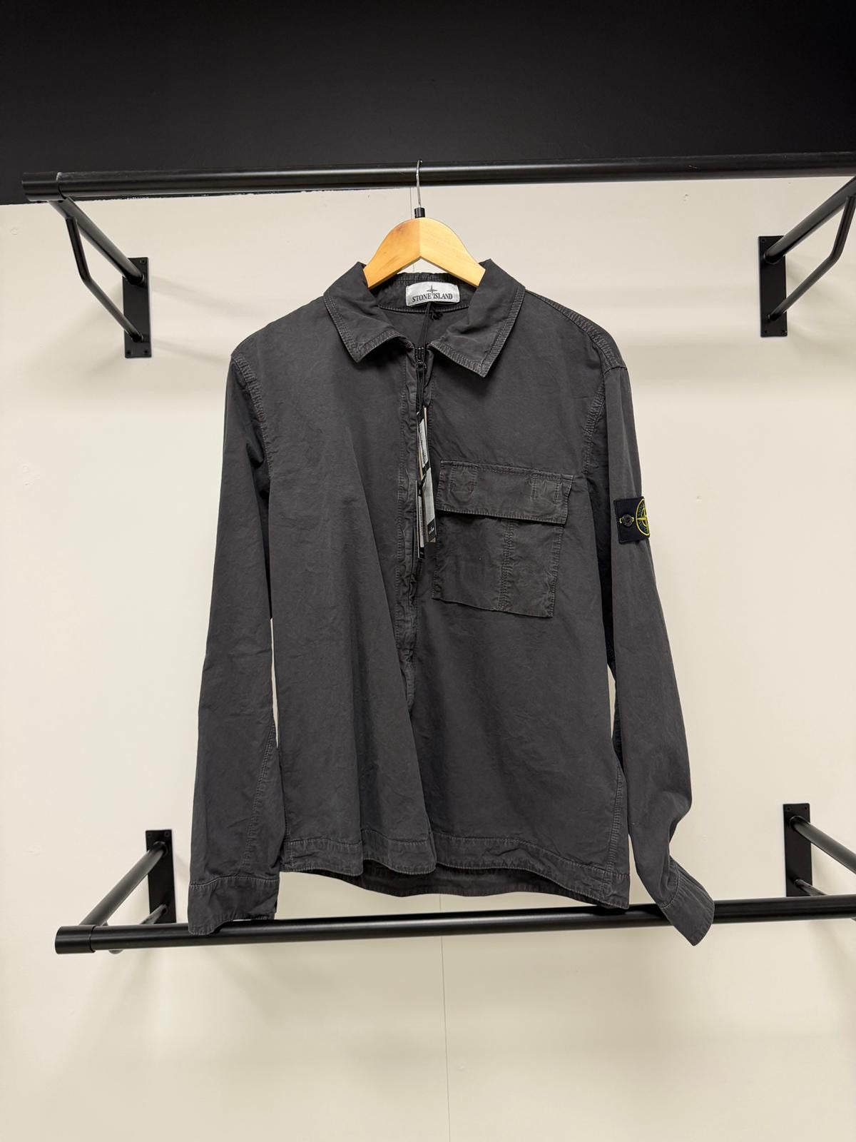 Stone Island Brushed Organic Cotton Canvas Charcoal Lead Grey Old Effect Overshirt