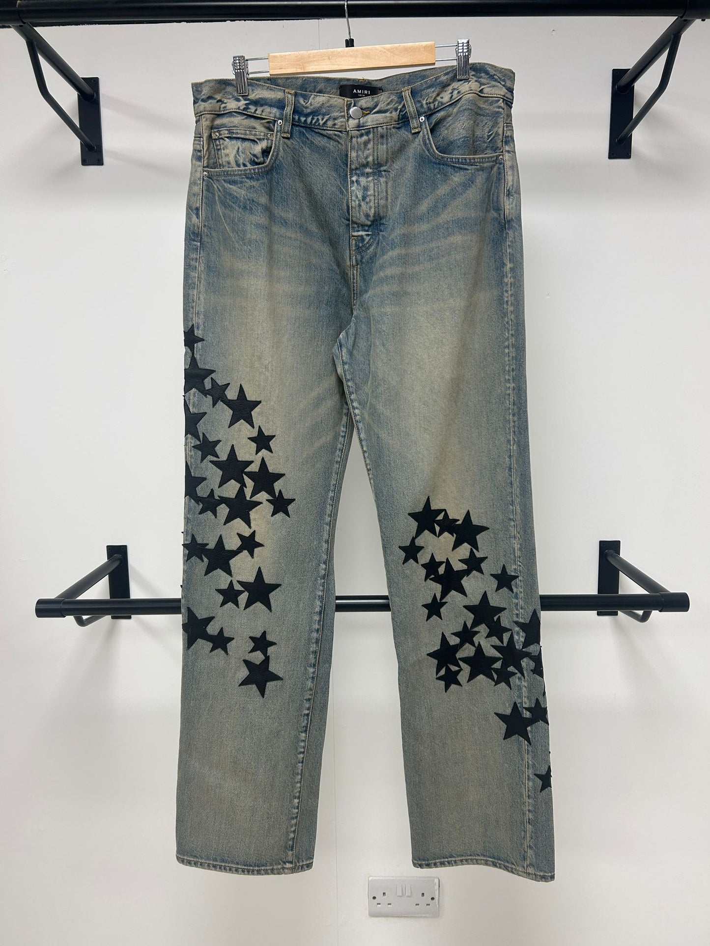 Amiri Leather Star Straight Jeans