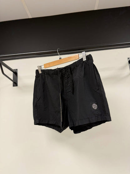 Stone Island Crinkled Nylon Black Swim Shorts