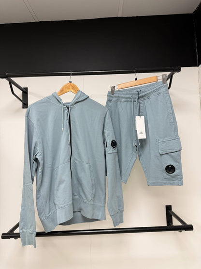 C.P. Company Diagonal Raised Silver Blue Fleece Zip Up Lens Hoodie