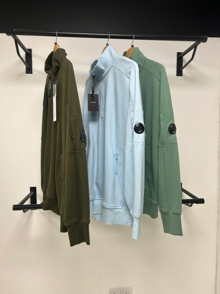 C.P. Company Diagonal Raised Fleece 1/4 Zip Lens Sage Green Sweatshirt