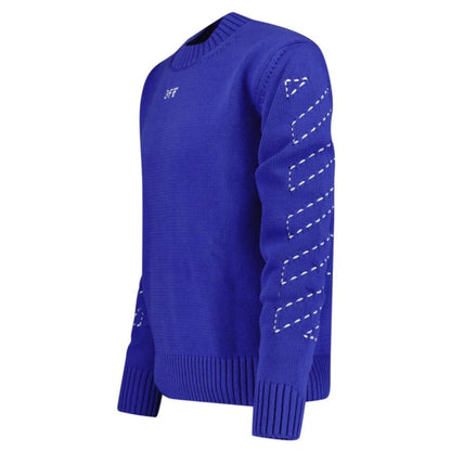 Off-White Stitch Diagonal Knit Crewneck Dark Blue XL