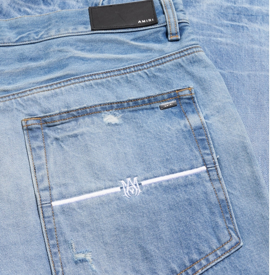 Amiri Aloha Patch Straight Fit Faded Indigo Blue Denim Jeans W30 L32 / 32L