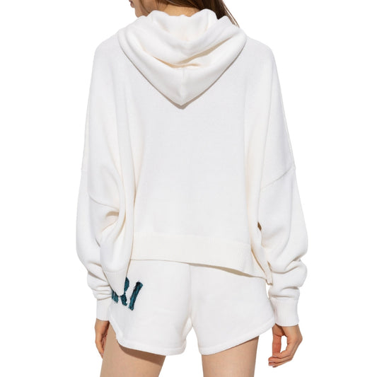 Amiri Leopard MA Bar Logo White Knitted Hoodie XS