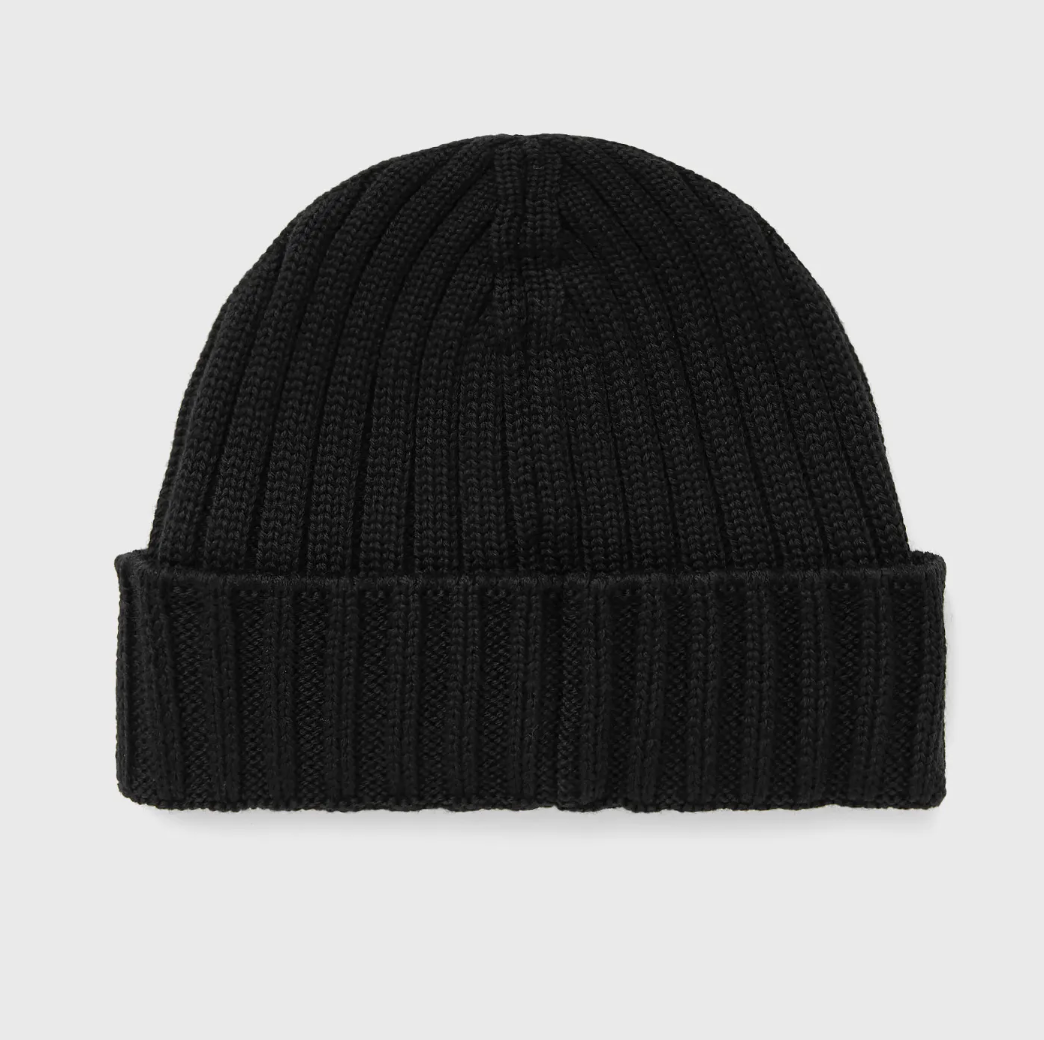 C.P. Company Merino Wool Logo Black Beanie