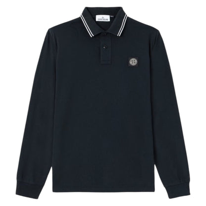 Stone Island Organic Cotton Pique Long Sleeve Navy Polo Shirt