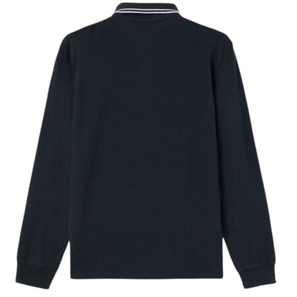 Stone Island Organic Cotton Pique Long Sleeve Navy Polo Shirt