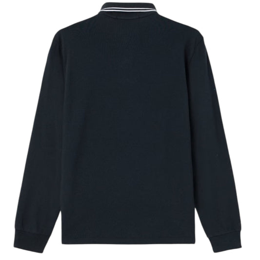Stone Island Organic Cotton Pique Long Sleeve Navy Polo Shirt