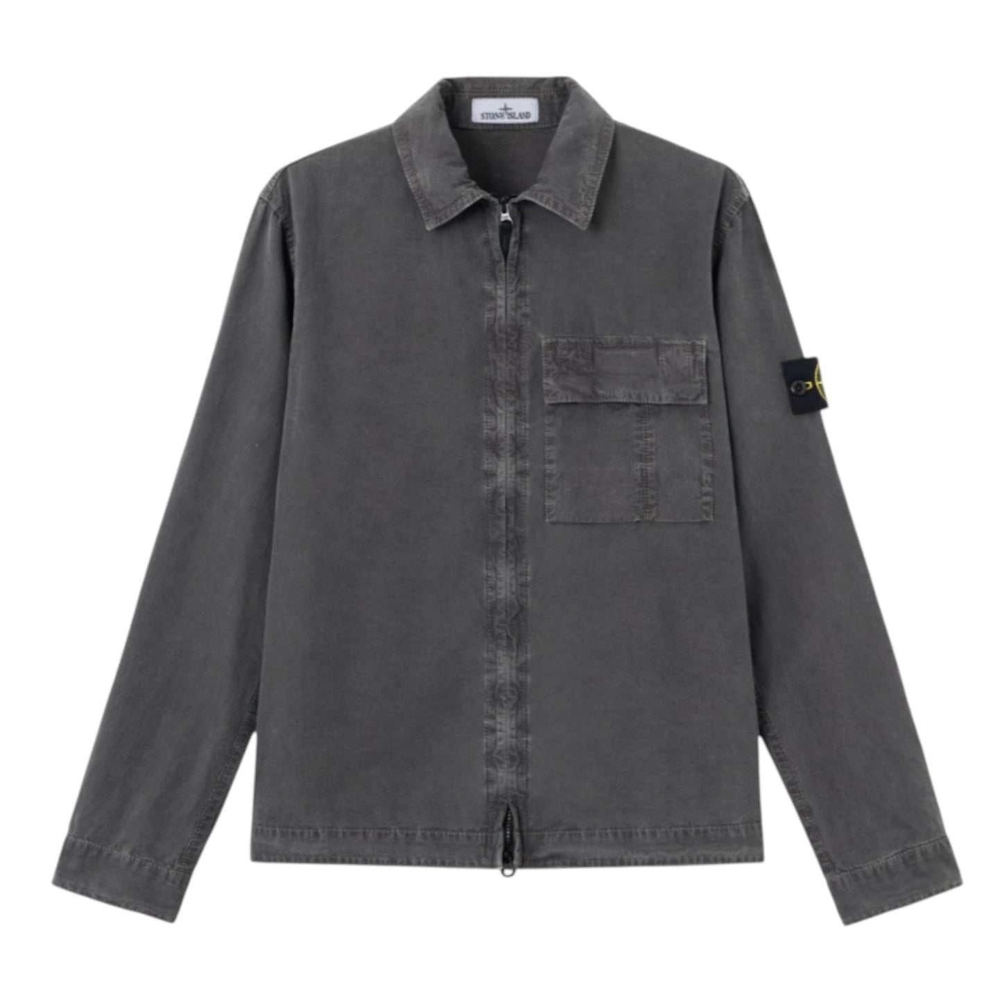 Stone Island Brushed Organic Cotton Canvas Charcoal Lead Grey Old Effect Overshirt