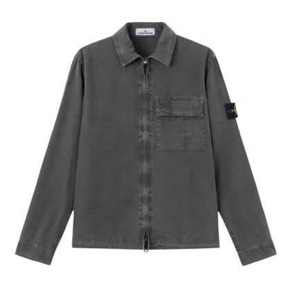 Stone Island Brushed Organic Cotton Canvas Charcoal Lead Grey Old Effect Overshirt