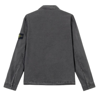 Stone Island Brushed Organic Cotton Canvas Charcoal Lead Grey Old Effect Overshirt