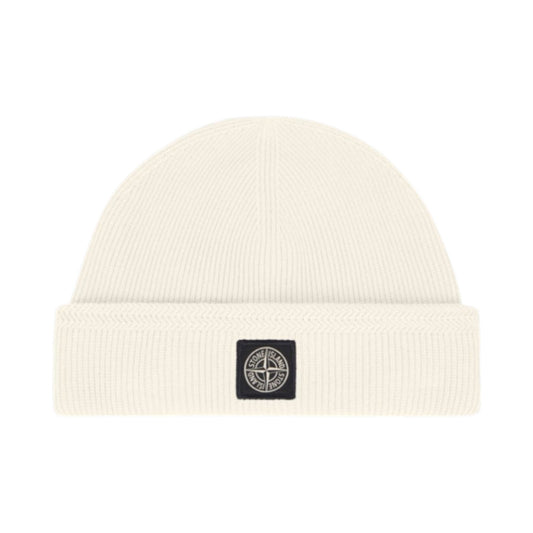 Stone Island Ribbed Organic Cotton Beige Beanie Hat