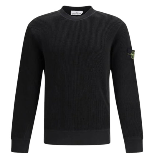 Stone Island Organic Cotton Waffle Fleece Black Sweatshirt