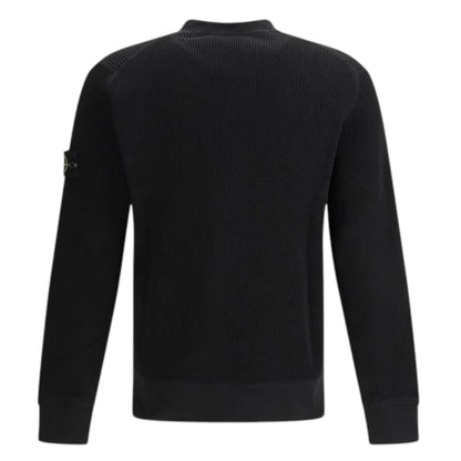 Stone Island Organic Cotton Waffle Fleece Black Sweatshirt