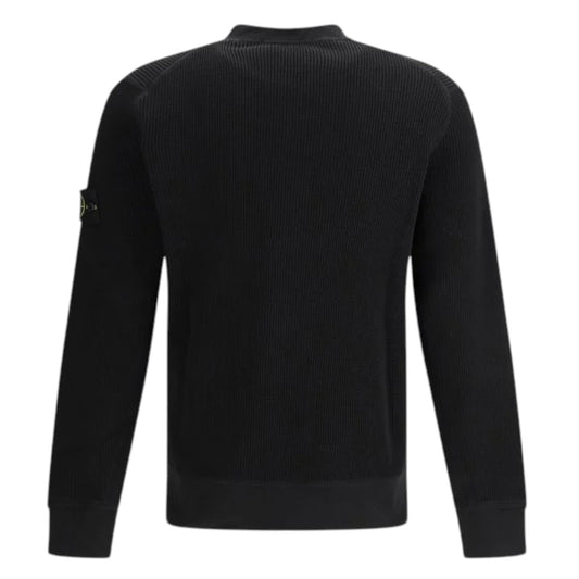 Stone Island Organic Cotton Waffle Fleece Black Sweatshirt