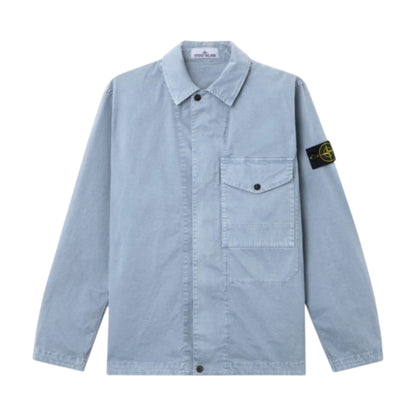 Stone Island Organic Cotton Stretch Broken Twill 'Old' Effect Avio Blue Overshirt