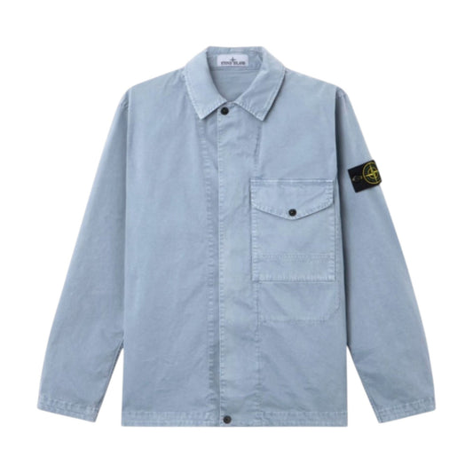 Stone Island Organic Cotton Stretch Broken Twill 'Old' Effect Avio Blue Overshirt
