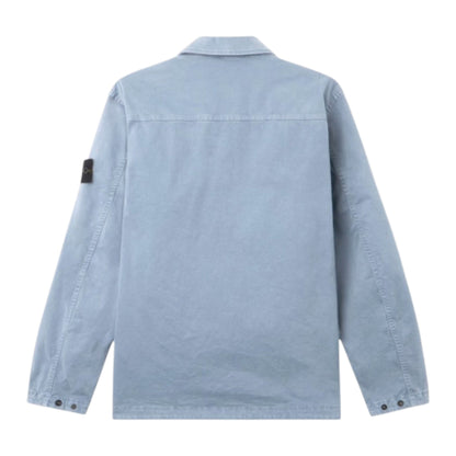 Stone Island Organic Cotton Stretch Broken Twill 'Old' Effect Avio Blue Overshirt