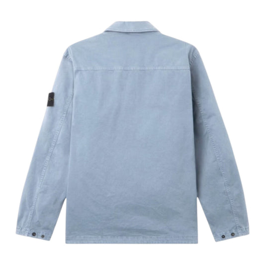Stone Island Organic Cotton Stretch Broken Twill 'Old' Effect Avio Blue Overshirt