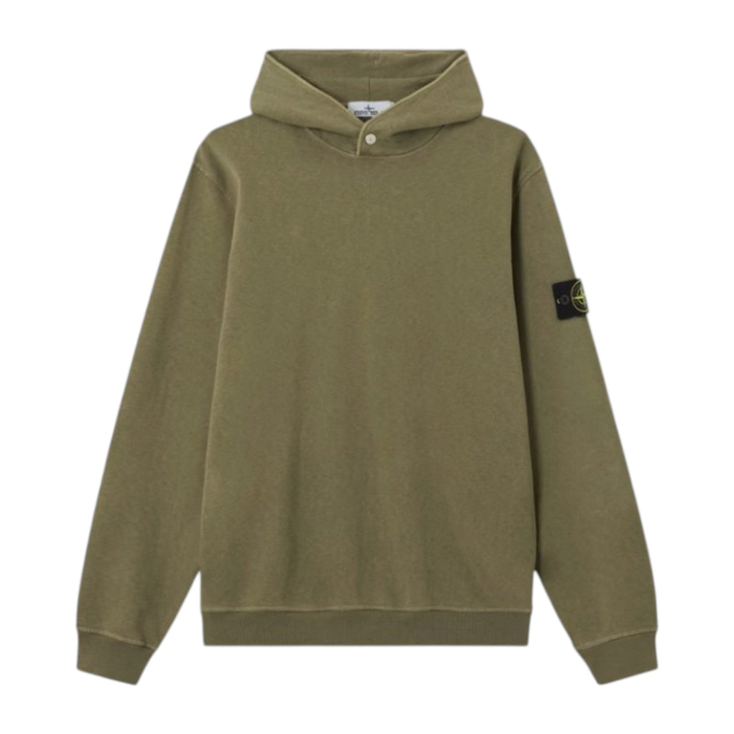 Stone Island Cotton Military Green Malfile Fleece 'Old' Effect Hoodie