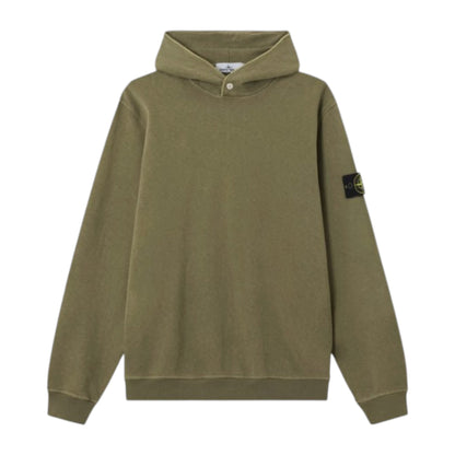 Stone Island Cotton Military Green Malfile Fleece 'Old' Effect Hoodie
