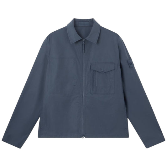 Stone Island All-Weather Cotton Canvas S.I. Ghost Slate Blue Overshirt