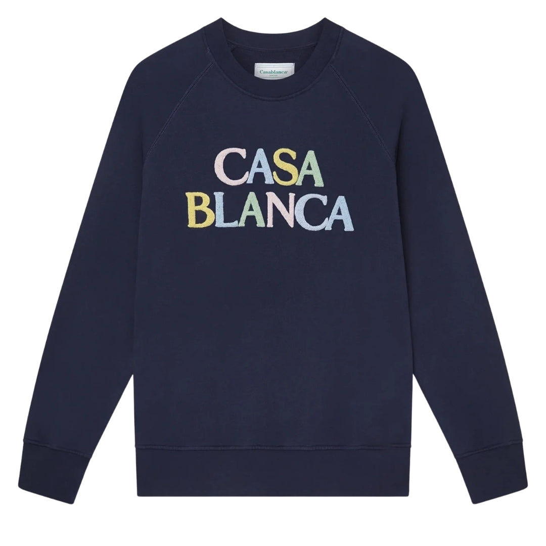Casablanca Embroidered Sweatshirt Stacked Logo Navy Navy Blue Sweatshirts Womens