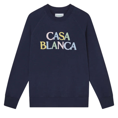 Casablanca Embroidered Sweatshirt Stacked Logo Navy Navy Blue Sweatshirts Womens