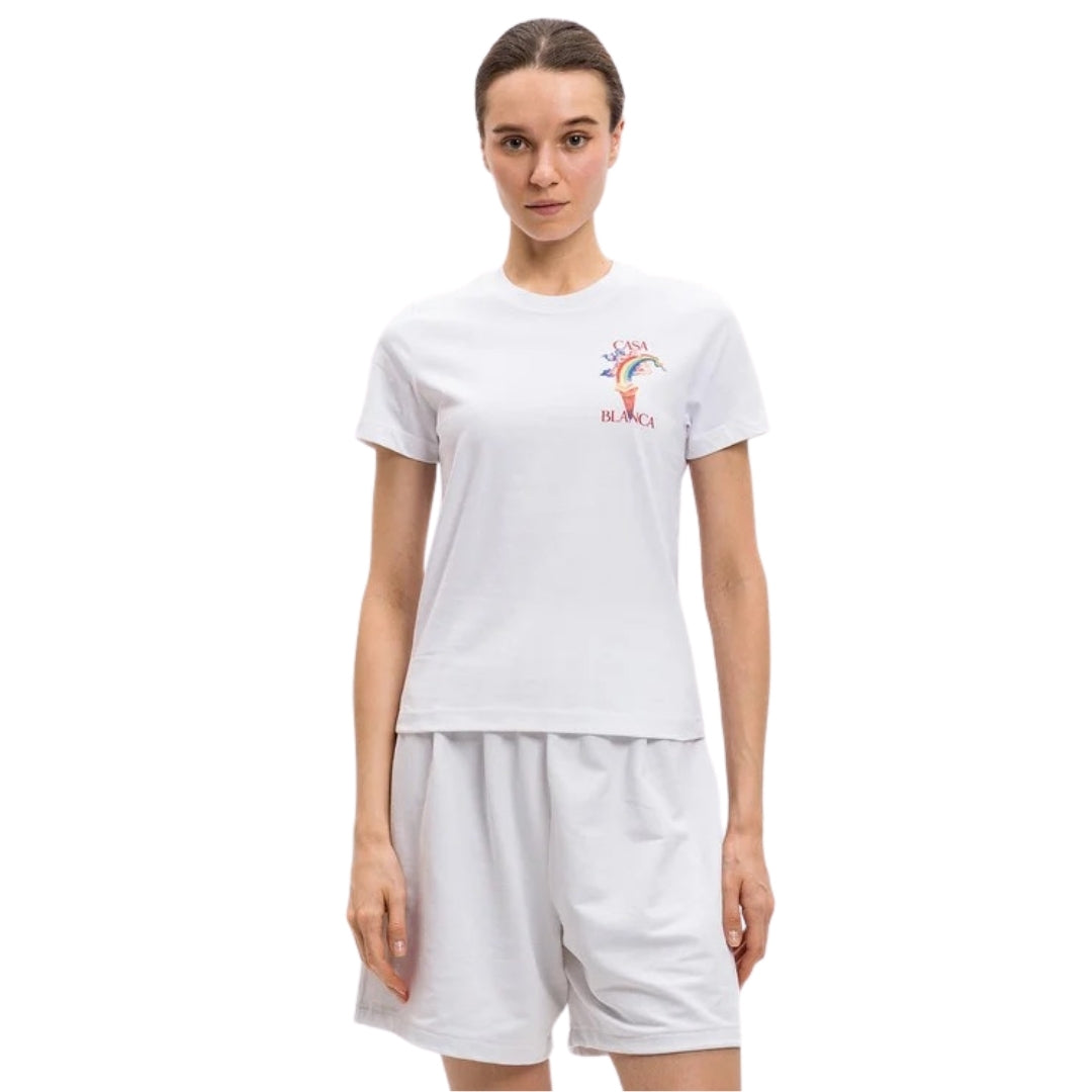 Casablanca Printed Fitted  T-Shirt Nature Teacher White  T-Shirts Womens