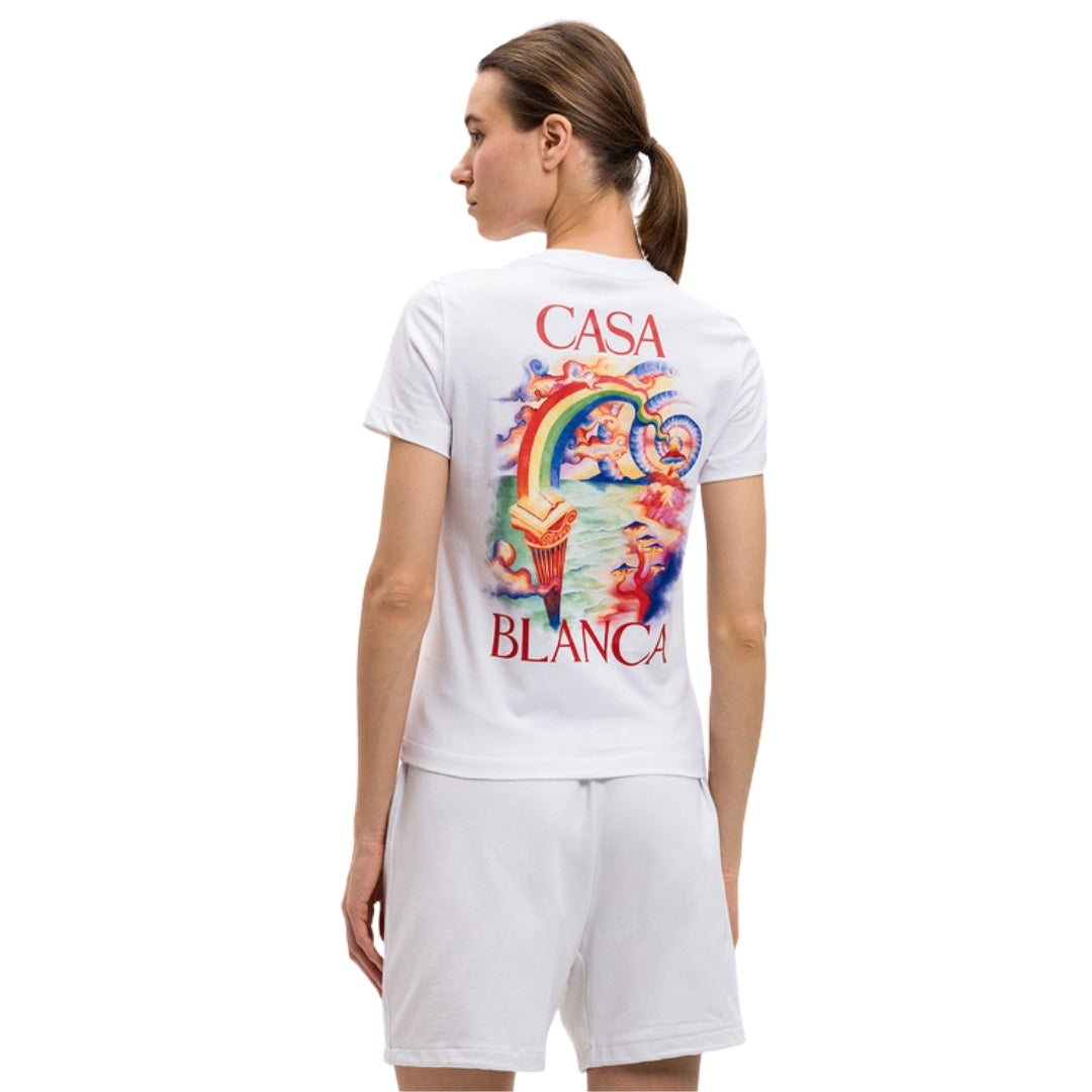 Casablanca Printed Fitted  T-Shirt Nature Teacher White  T-Shirts Womens