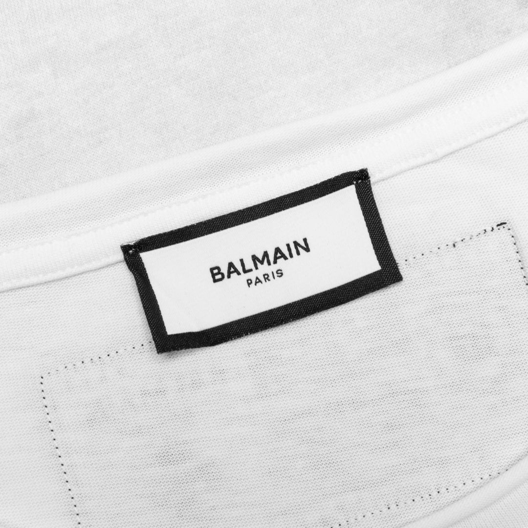 BALMAIN YU1EH035GB83 Balmain Sketch Drawing Logo White T-Shirt EAB WHITE T-SHIRT MALE S