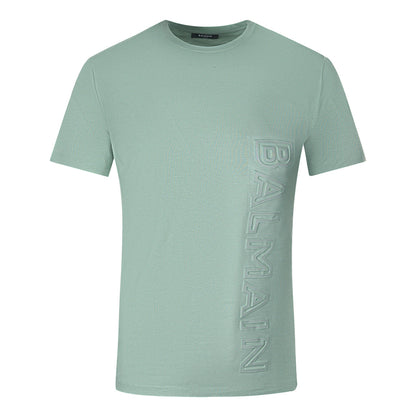 Balmain Brand Embossed Logo Green T Shirt