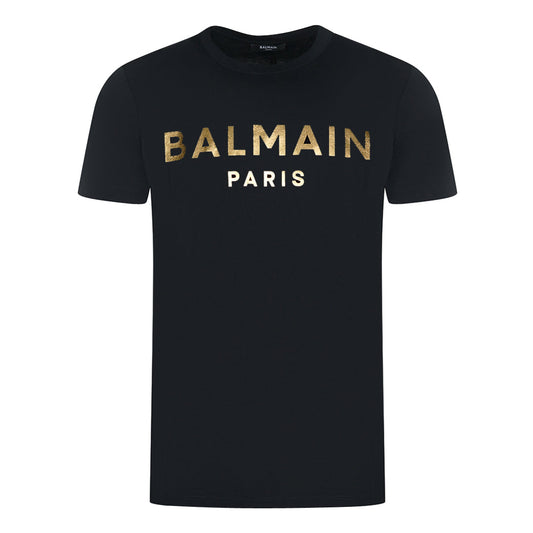 Balmain Paris Logo In Gold Black T-Shirt